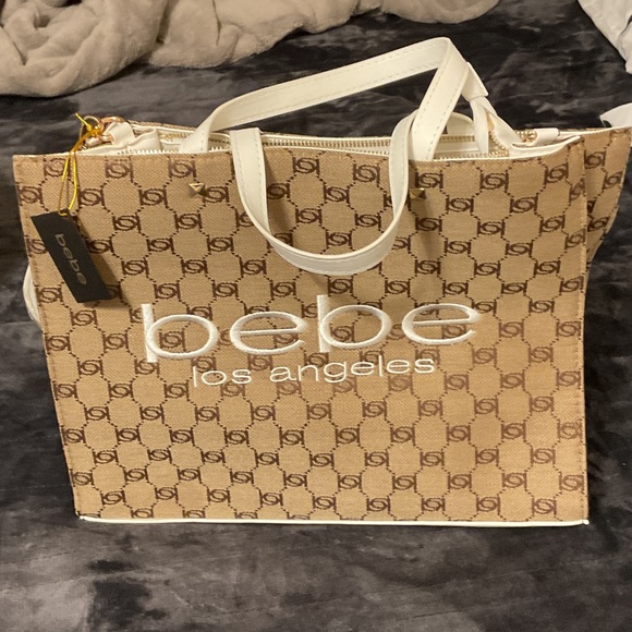 Bebe Beige and White Logo Tote - Picture 3 of 4